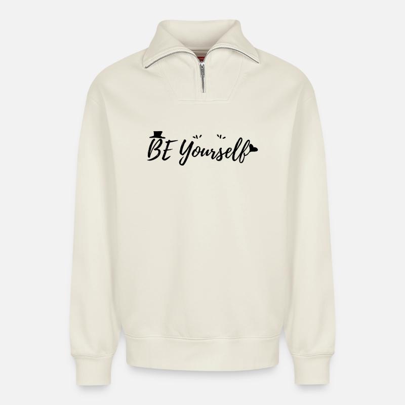 Sei du selbst - Relaxed Unisex Organic Half Zip Sweatshirt – von SPREAD - Naturweiß