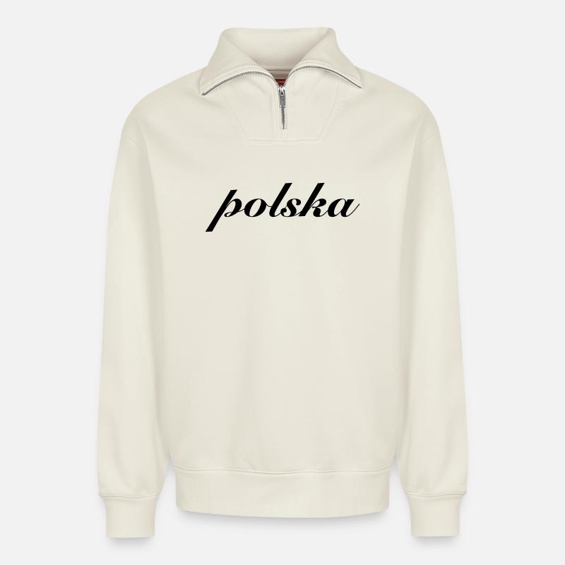 Polska Polen Geschenk - Relaxed Unisex Organic Half Zip Sweatshirt – von SPREAD - Naturweiß