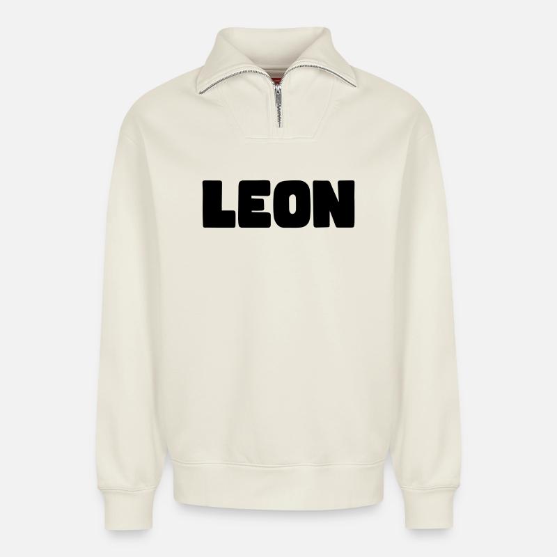 Leon Name - Relaxed Unisex Organic Half Zip Sweatshirt – von SPREAD - Naturweiß