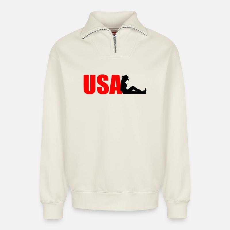 USA - Relaxed Unisex Organic Half Zip Sweatshirt – von SPREAD - Naturweiß