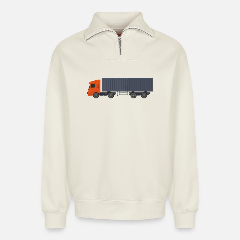 Container-LKW - Relaxed Unisex Organic Half Zip Sweatshirt – von SPREAD - Naturweiß