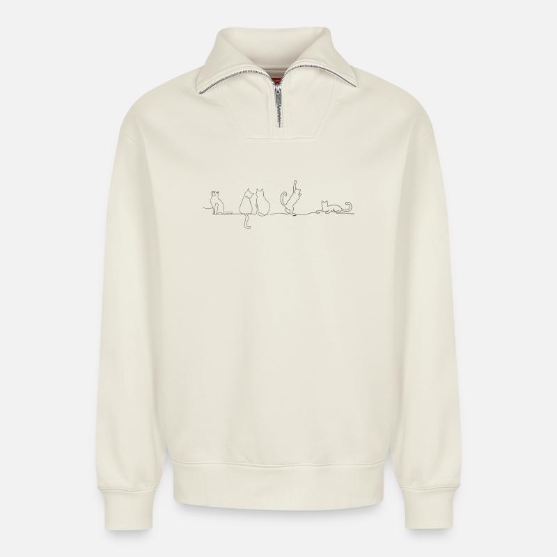 Katze Katze Katze - Relaxed Unisex Organic Half Zip Sweatshirt – von SPREAD - Naturweiß