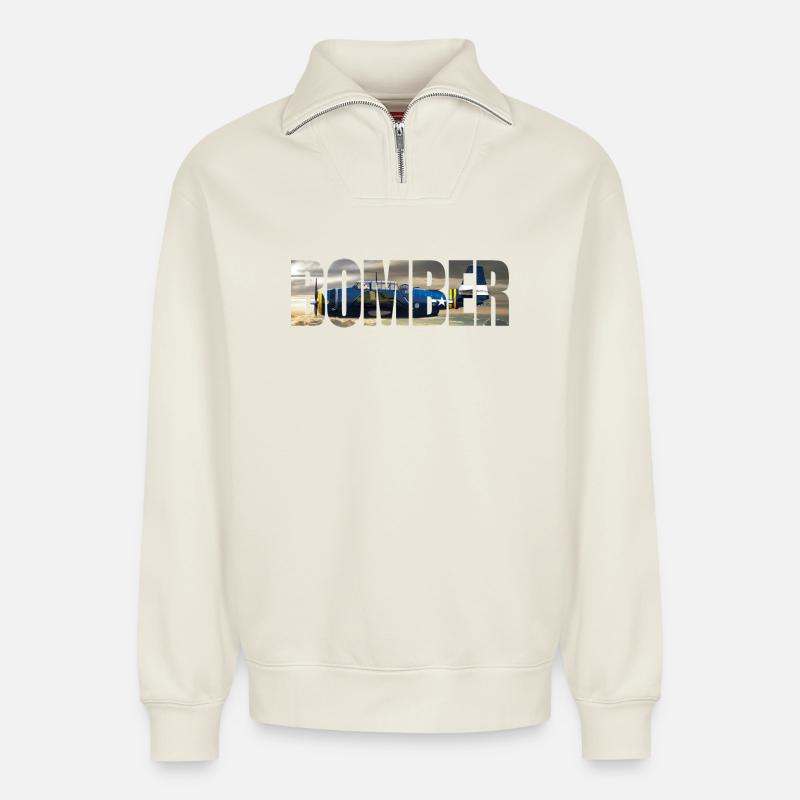Bomber TBF Avenger - Relaxed Unisex Organic Half Zip Sweatshirt – von SPREAD - Naturweiß
