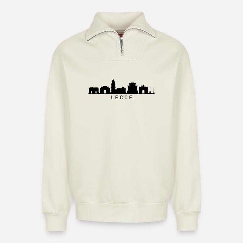 Skyline Lecce - Sweat unisexe décontracté en coton biologique à demi-zip – de SPREAD - blanc cassé