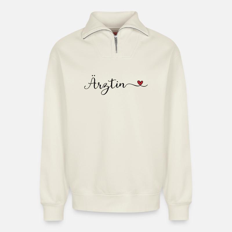 Ärztin - Relaxed Unisex Organic Half Zip Sweatshirt – von SPREAD - Naturweiß