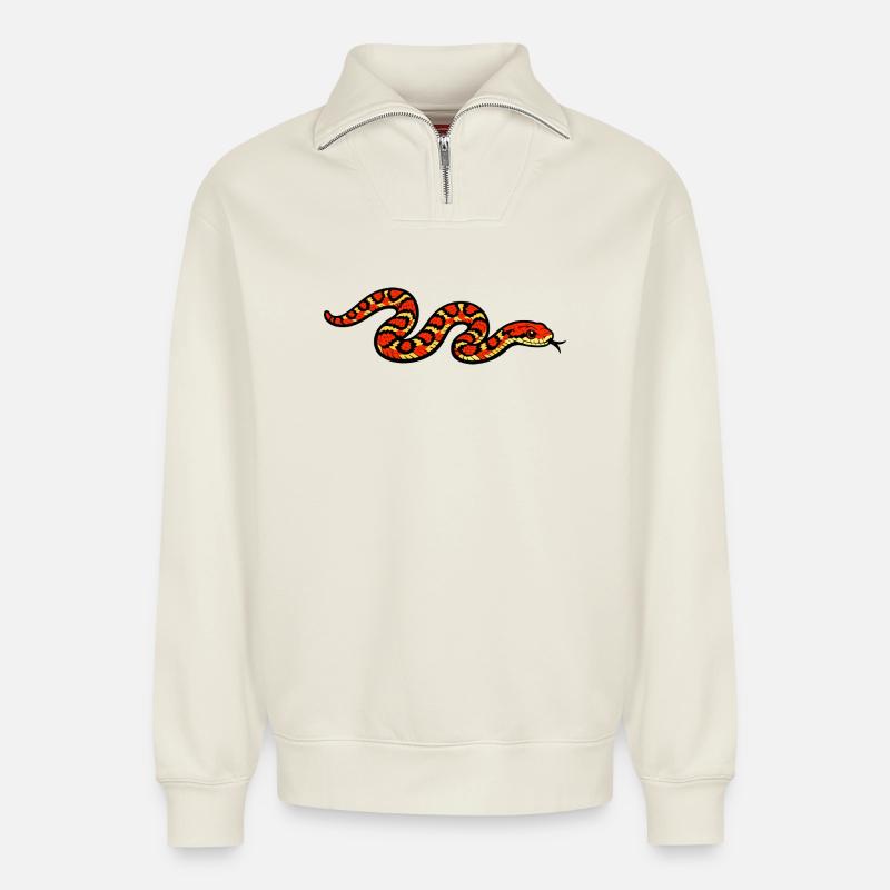 Fiery Snake Pattern - Relaxed Unisex Organic Half Zip Sweatshirt – by SPREAD - off white