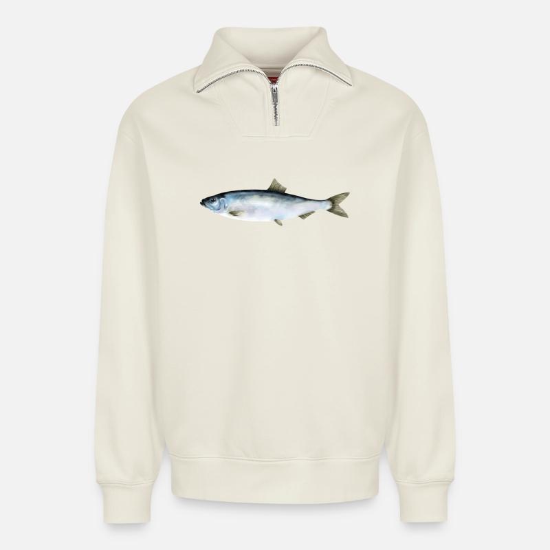 Hering - Relaxed Unisex Organic Half Zip Sweatshirt – von SPREAD - Naturweiß