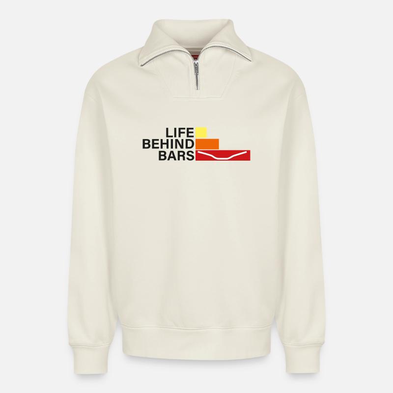 LEBEN HINTER GITTERN Leben hinter Hanteln - Relaxed Unisex Organic Half Zip Sweatshirt – von SPREAD - Naturweiß