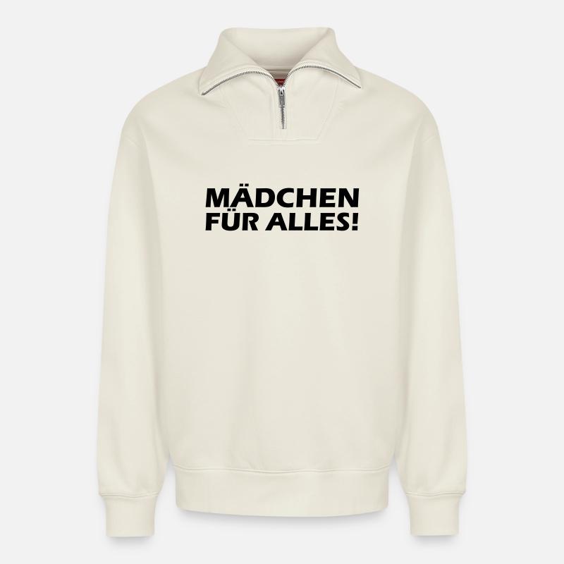 Mädchen für alles - Relaxed Unisex Organic Half Zip Sweatshirt – von SPREAD - Naturweiß