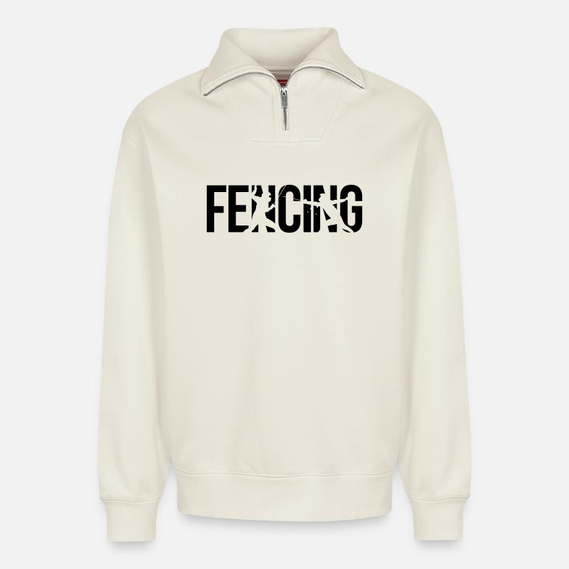Escrime - Sweat unisexe décontracté en coton biologique à demi-zip – de SPREAD - blanc cassé