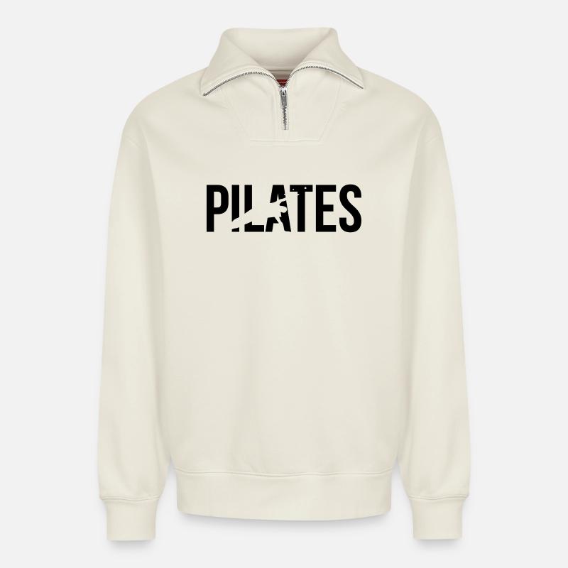 pilates - Sweat unisexe décontracté en coton biologique à demi-zip – de SPREAD - blanc cassé