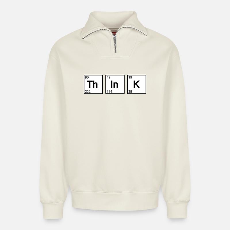 Think (weiß) - Relaxed Unisex Organic Half Zip Sweatshirt – von SPREAD - Naturweiß
