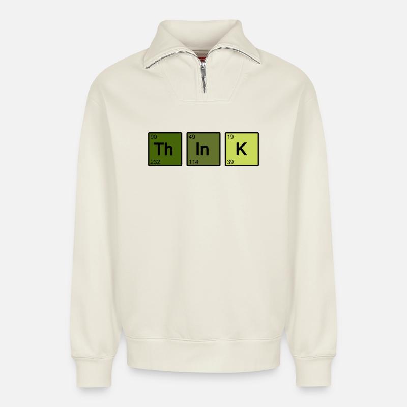 Think (green) - Relaxed Unisex Organic Half Zip Sweatshirt – by SPREAD - off white