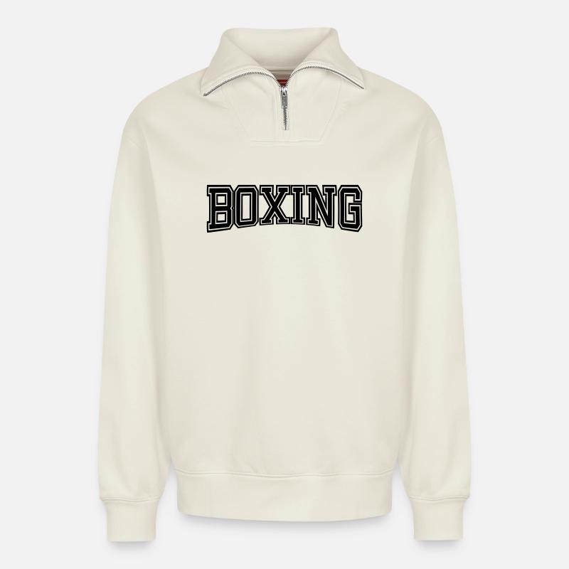 BOXING Design Old School - Sweat unisexe décontracté en coton biologique à demi-zip – de SPREAD - blanc cassé