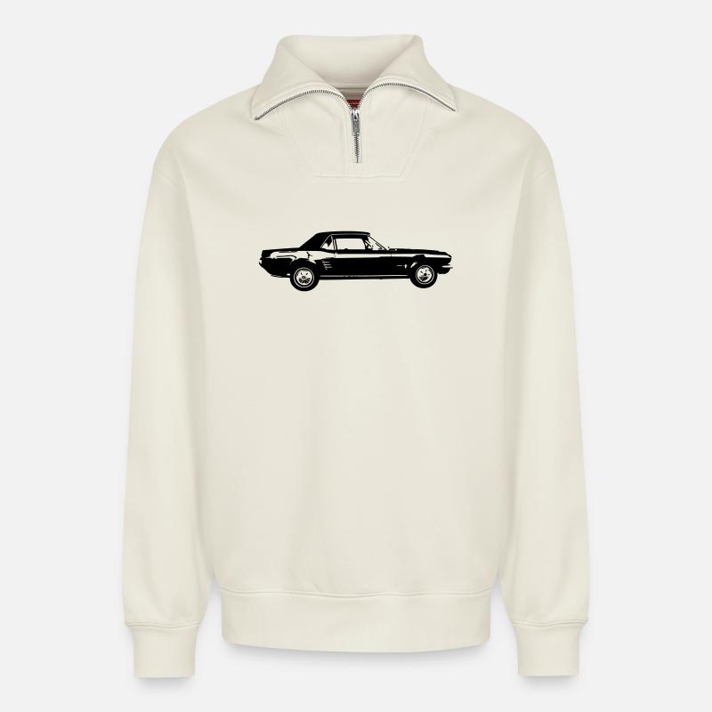 Oldtimer US Car Design - Relaxed Unisex Organic Half Zip Sweatshirt – von SPREAD - Naturweiß