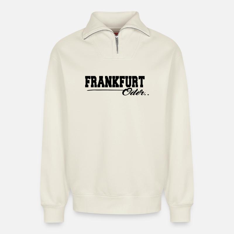 Frankfurt Oder Schriftzug - Relaxed Unisex Organic Half Zip Sweatshirt – von SPREAD - Naturweiß