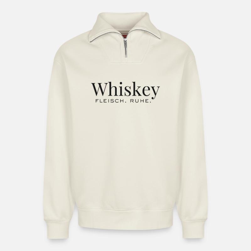 Rustic Whiskey Design - Relaxed Unisex Organic Half Zip Sweatshirt – von SPREAD - Naturweiß