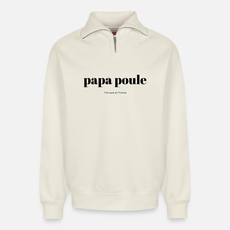 Daddy-Chicken-script - Relaxed Unisex Organic Half Zip Sweatshirt – by SPREAD - off white