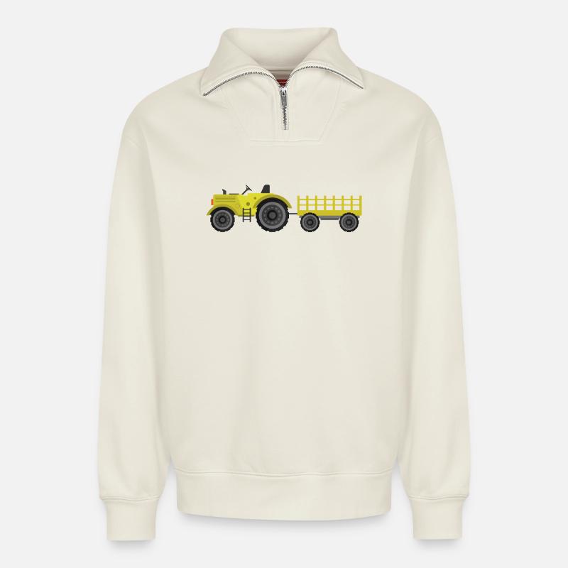 Landtraktor - Relaxed Unisex Organic Half Zip Sweatshirt – von SPREAD - Naturweiß