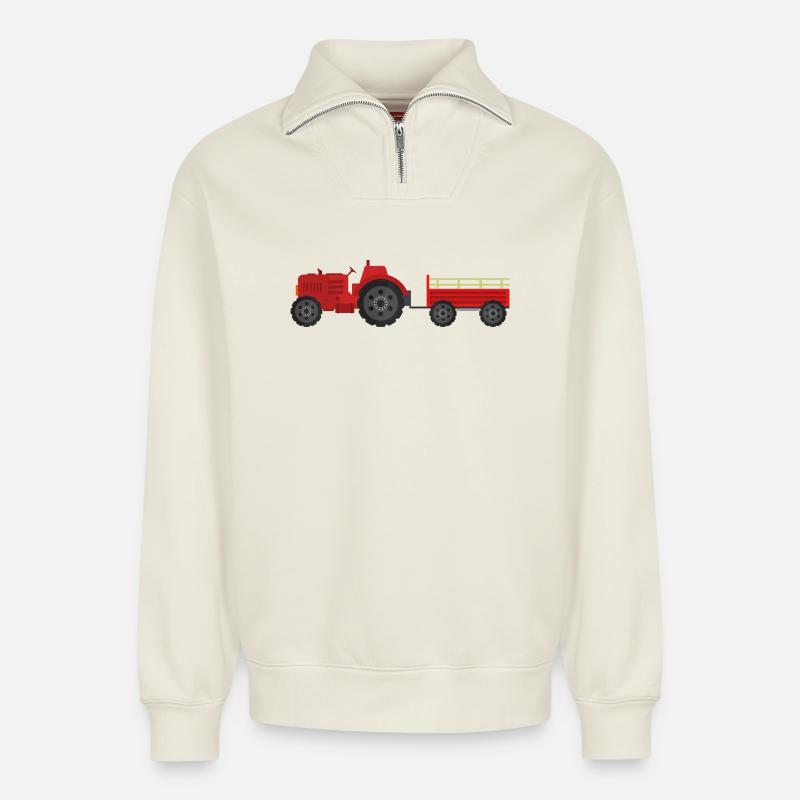 Landtraktor - Relaxed Unisex Organic Half Zip Sweatshirt – von SPREAD - Naturweiß