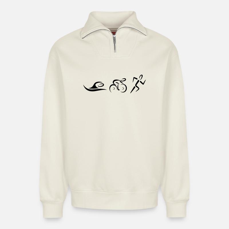 Triathlon - Sweat unisexe décontracté en coton biologique à demi-zip – de SPREAD - blanc cassé