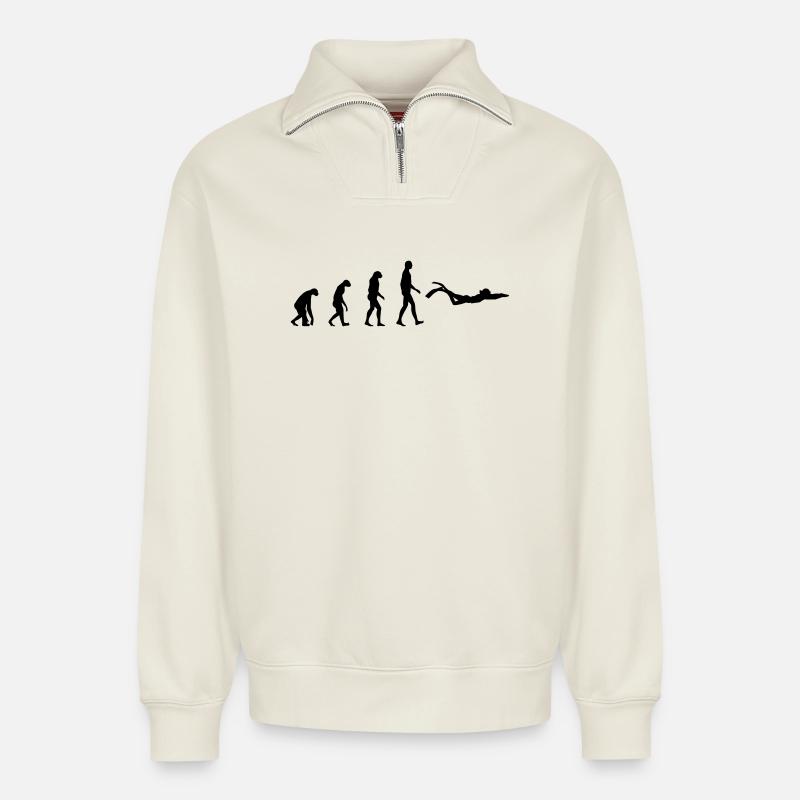 Diving - Relaxed Unisex Organic Half Zip Sweatshirt – von SPREAD - Naturweiß