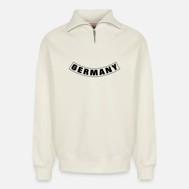 Germany Rocker Patch Bottom Rocker - Relaxed Unisex Organic Half Zip Sweatshirt – von SPREAD - Naturweiß