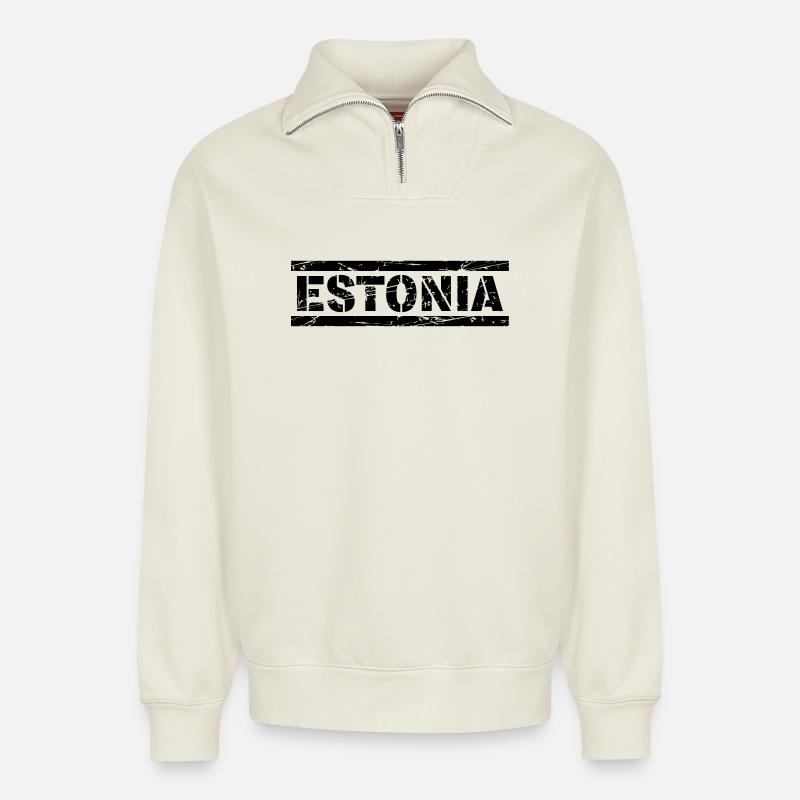 Estonia - Relaxed Unisex Organic Half Zip Sweatshirt – von SPREAD - Naturweiß