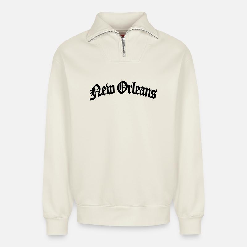 new orleans - Relaxed Unisex Organic Half Zip Sweatshirt – von SPREAD - Naturweiß