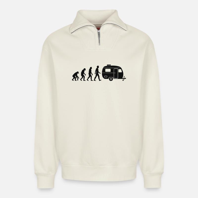 Evolution Wohnwagen Camper - Relaxed Unisex Organic Half Zip Sweatshirt – von SPREAD - Naturweiß