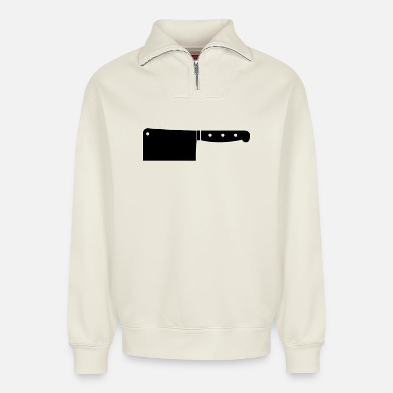 Couperet à viande - Sweat unisexe décontracté en coton biologique à demi-zip – de SPREAD - blanc cassé