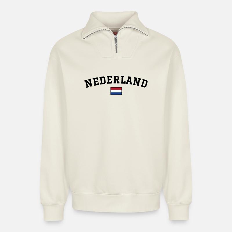 Drapeau des Pays-Bas Noir - Sweat unisexe décontracté en coton biologique à demi-zip – de SPREAD - blanc cassé