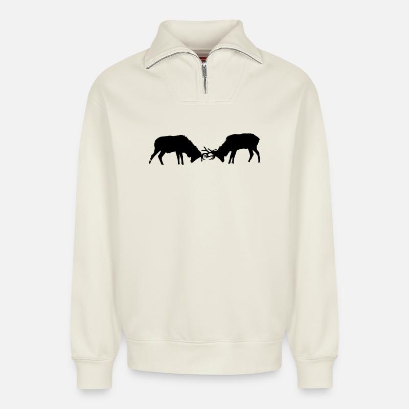 Hirsch - Relaxed Unisex Organic Half Zip Sweatshirt – von SPREAD - Naturweiß