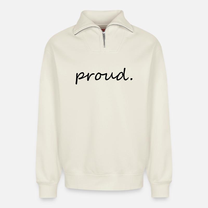 proud - Sweat unisexe décontracté en coton biologique à demi-zip – de SPREAD - blanc cassé