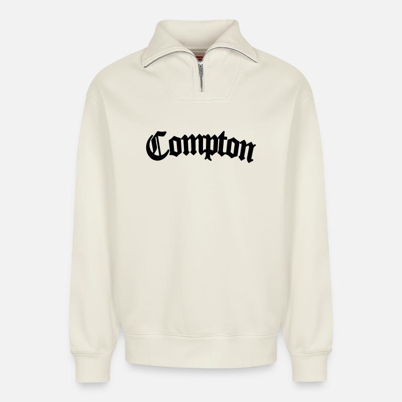 Compton - Sweat unisexe décontracté en coton biologique à demi-zip – de SPREAD - blanc cassé