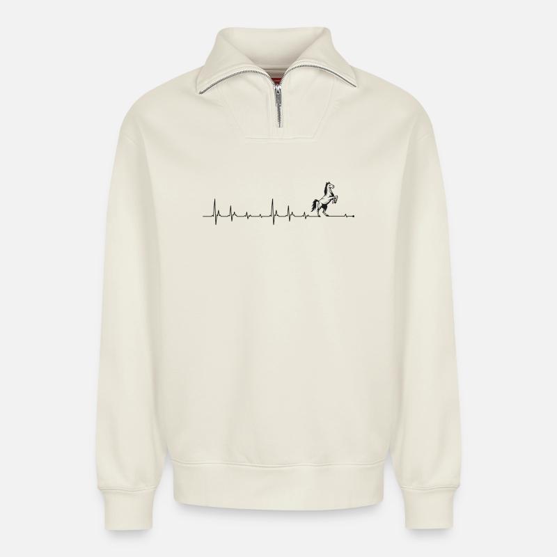 Herzschlag Pferd - Relaxed Unisex Organic Half Zip Sweatshirt – von SPREAD - Naturweiß