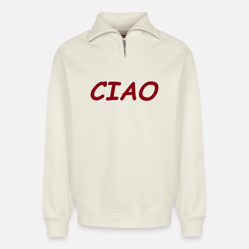 CIAO - Relaxed Unisex Organic Half Zip Sweatshirt – von SPREAD - Naturweiß