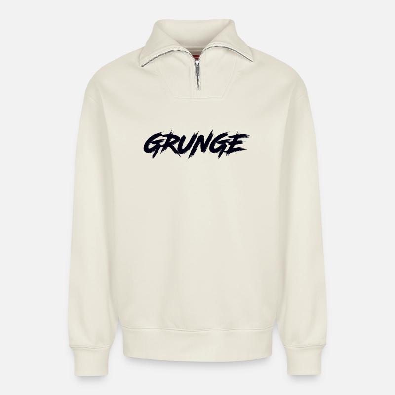 GRUNGE - Relaxed Unisex Organic Half Zip Sweatshirt – by SPREAD - off white