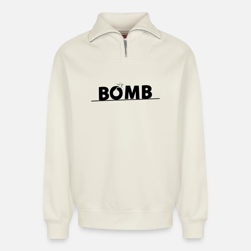 Bomb - Relaxed Unisex Organic Half Zip Sweatshirt – by SPREAD - off white