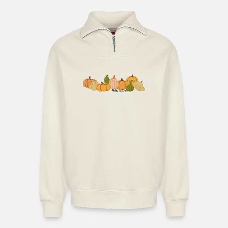 Hello autumn - Relaxed Unisex Organic Half Zip Sweatshirt – von SPREAD - Naturweiß