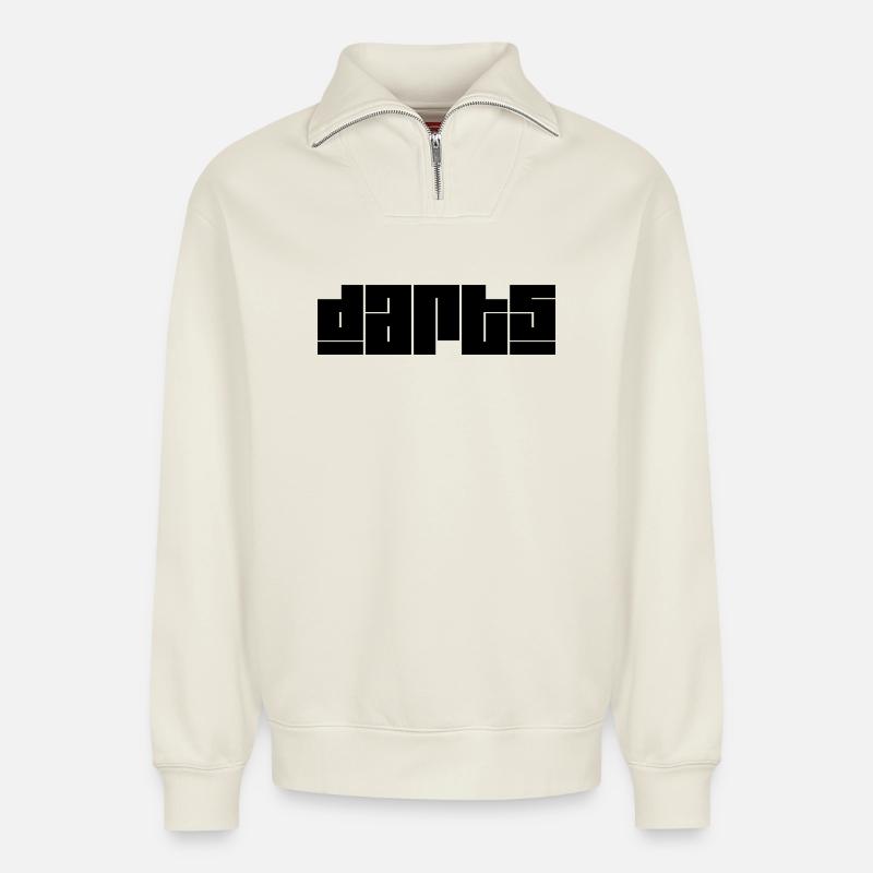 Fléchettes, fléchettes - Sweat unisexe décontracté en coton biologique à demi-zip – de SPREAD - blanc cassé