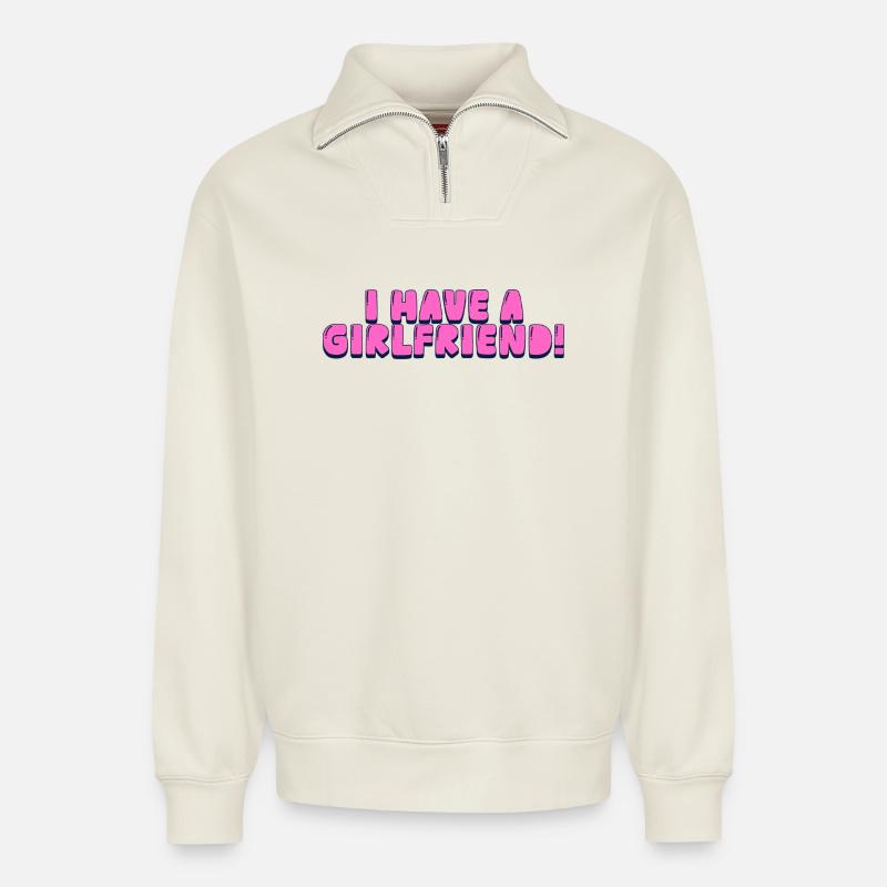 Ich habe eine Freundin! - Relaxed Unisex Organic Half Zip Sweatshirt – von SPREAD - Naturweiß