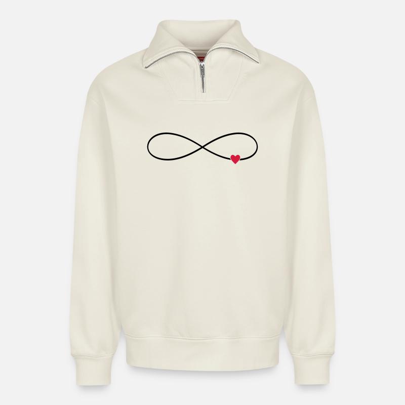 coeur Infinity amour sans fin - Sweat unisexe décontracté en coton biologique à demi-zip – de SPREAD - blanc cassé
