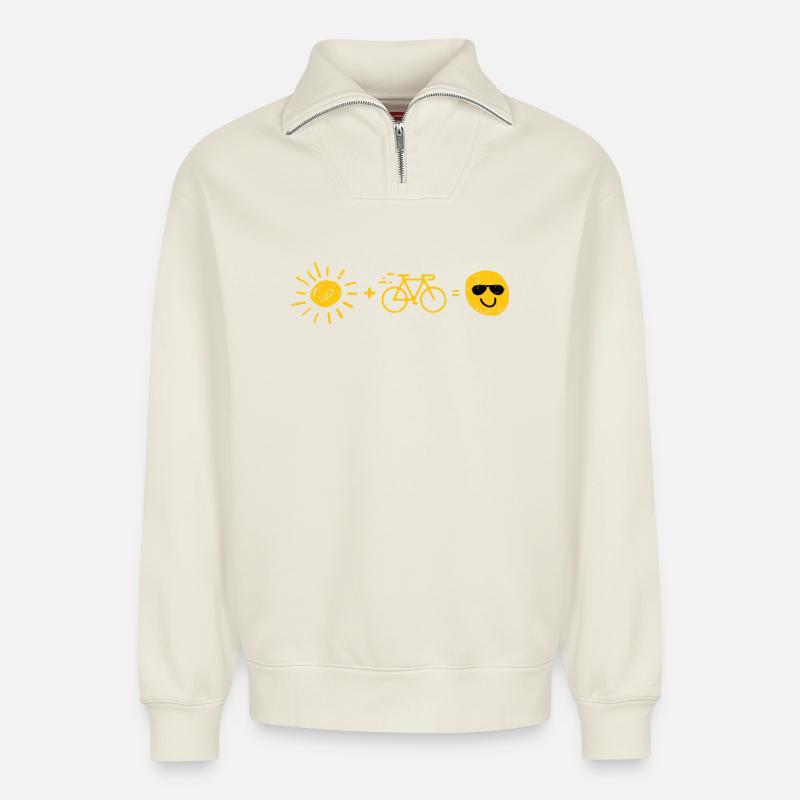 Sonne und Fahrrad - Relaxed Unisex Organic Half Zip Sweatshirt – von SPREAD - Naturweiß