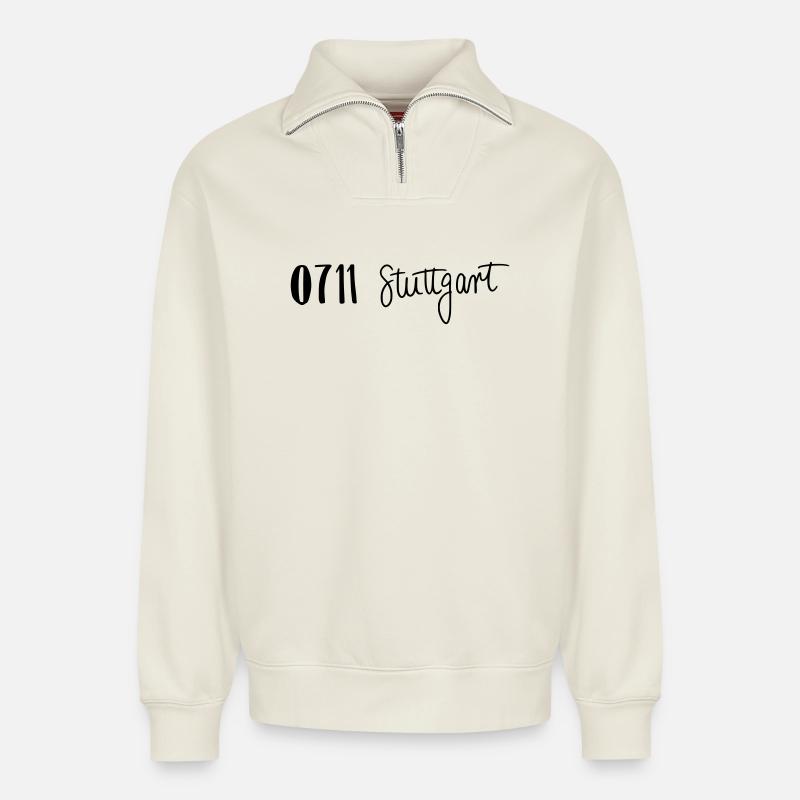 0711 Stuttgart - Relaxed Unisex Organic Half Zip Sweatshirt – von SPREAD - Naturweiß