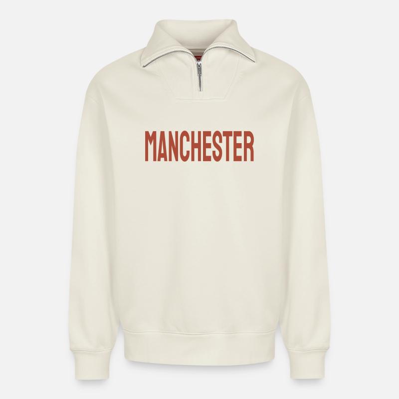 Manchester - Sweat unisexe décontracté en coton biologique à demi-zip – de SPREAD - blanc cassé