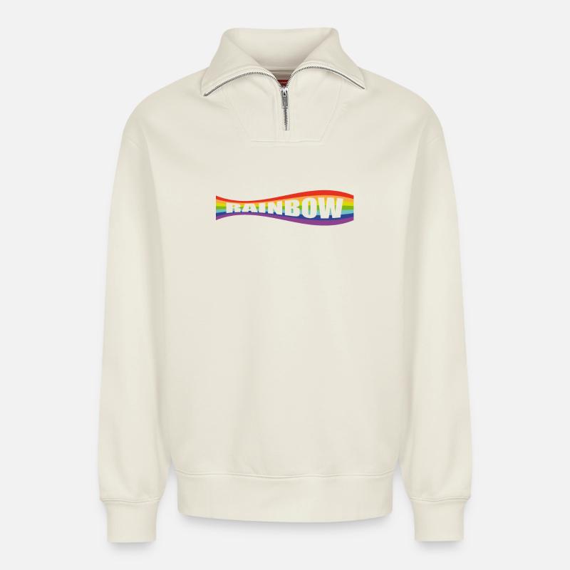 Rainbow flag variation - Relaxed Unisex Organic Half Zip Sweatshirt – by SPREAD - off white