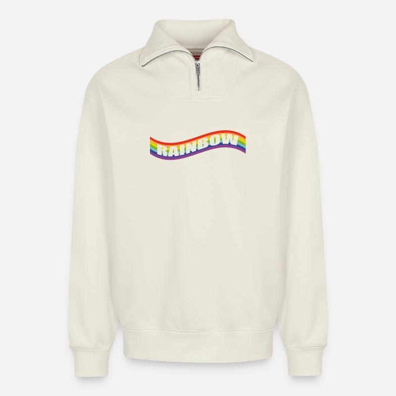Drapeau arc-en-ciel - Sweat unisexe décontracté en coton biologique à demi-zip – de SPREAD - blanc cassé