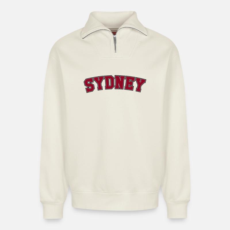 Sydney Varsity Schriftzug Arch - Relaxed Unisex Organic Half Zip Sweatshirt – von SPREAD - Naturweiß