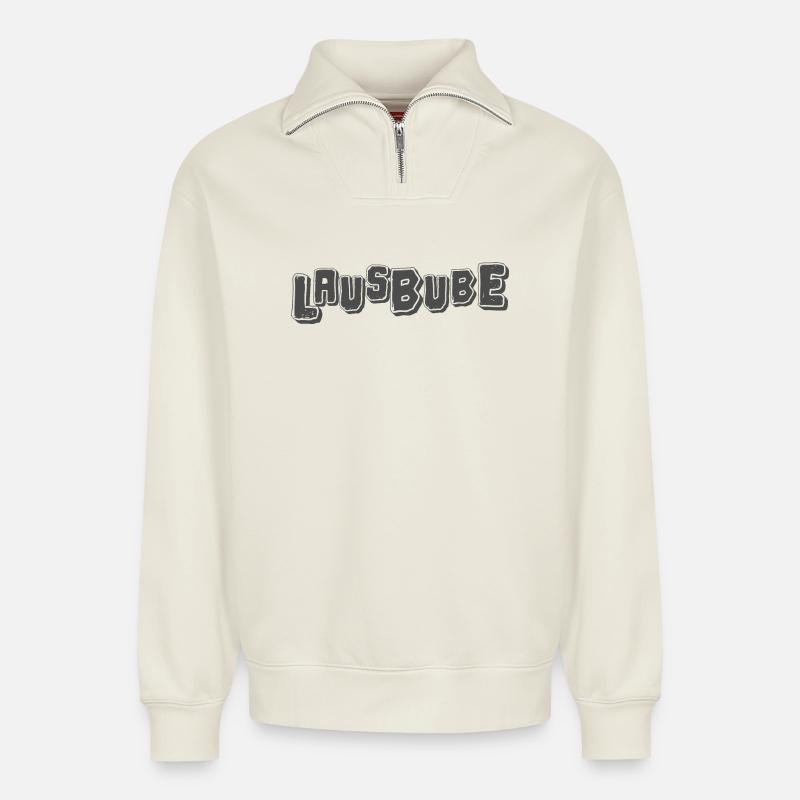 Lausbube Grau Design Spitzbuben Design - Relaxed Unisex Organic Half Zip Sweatshirt – von SPREAD - Naturweiß